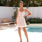 Women Sweet French Lace Stitching Personality Sling Dress V neck Slim A line Dress JoyMer