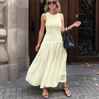 Summer French Sleeveless Vest Dress High Grade Slimming Pleated Stitching Casual Dress Kigali