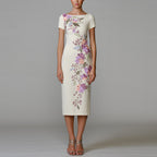 Star Graceful Fashionable Heavy Industry Beads Diamond Short Sleeve Slim Mid Length Dress Olady