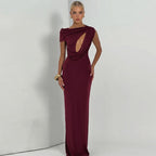French Hollow Out Cutout Sheath Sleeveless Elegant Sexy Dress Summer Slim Solid Color Maxi Dress BULLINGER