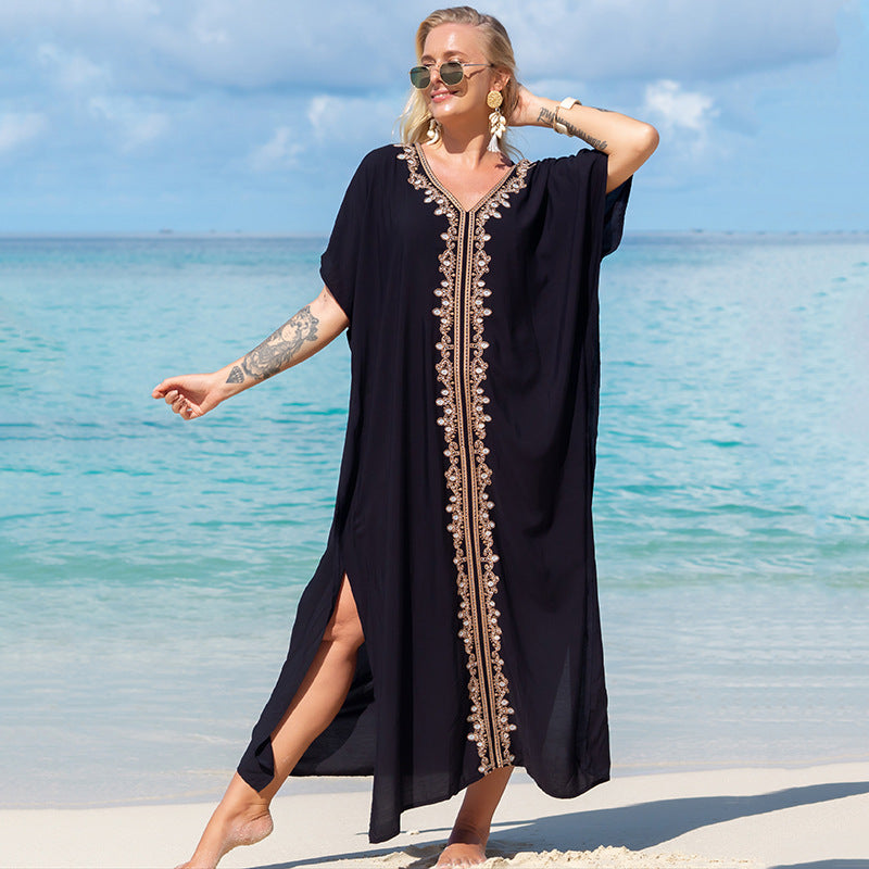 Embroidered Long Skirt Loose Maxi Dress Seaside Vacation Beach Dress Bikini Swimsuit Blouse Women EvenStar