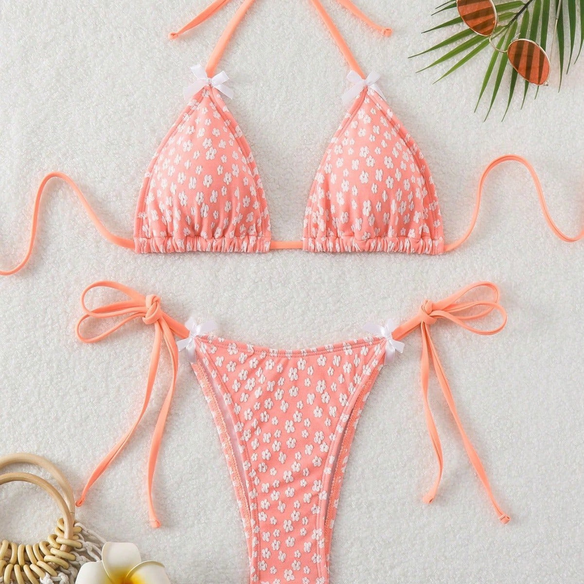 Traje de baño floral con lazo dividido Bikini sexy con cordones Traje de baño para mujer