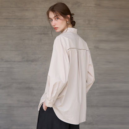 Camisa de algodón de manga larga para mujer, estilo francés, con diseño calado y aberturas, de longitud media, a juego, para otoño e invierno