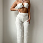 Solid Color Thread Fabric Halter Bikini Trousers Three Piece Set Sexy Swimsuit CSC
