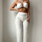 Solid Color Thread Fabric Halter Bikini Trousers Three Piece Set Sexy Swimsuit CSC