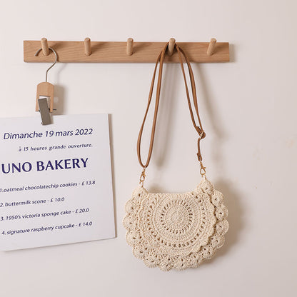 Bolso bandolera de encaje tejido con hilo de algodón, bolso de paja con aberturas para el hombro, bolso de playa para vacaciones, bolso para mujer 