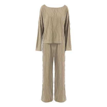 Autumn Loose Casual Striped Knitted Pajamas Women Long Sleeved Trousers Can Be Outerwear Homewear