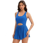 Swimsuit Women Sleeveless Dress Sexy Solid Color Beauty Back Swimming Bianco