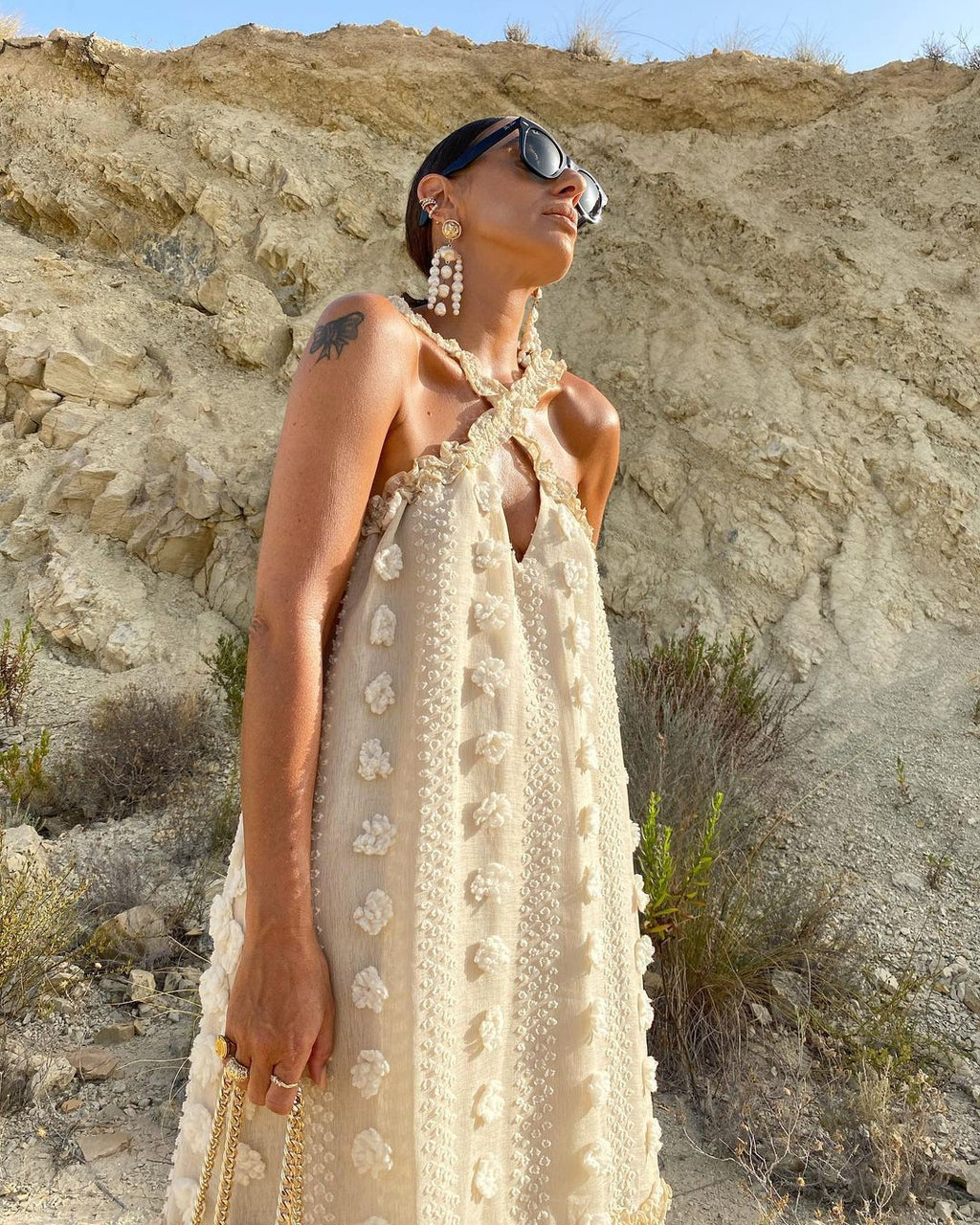 Halter Three Dimensional Floral Mop Tiered Dress GlamArt