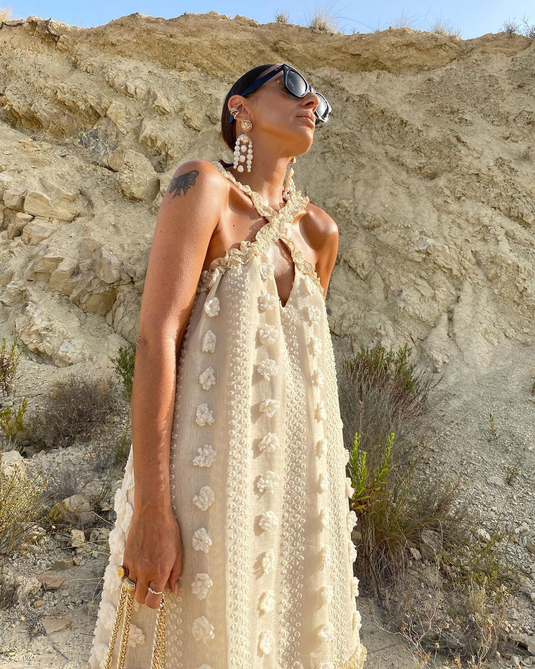 Halter Three Dimensional Floral Mop Tiered Dress GlamArt