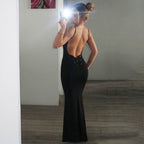 Summer Sequined Butterfly Decoration Solid Color Sexy Suspenders Backless Dress LEKINS