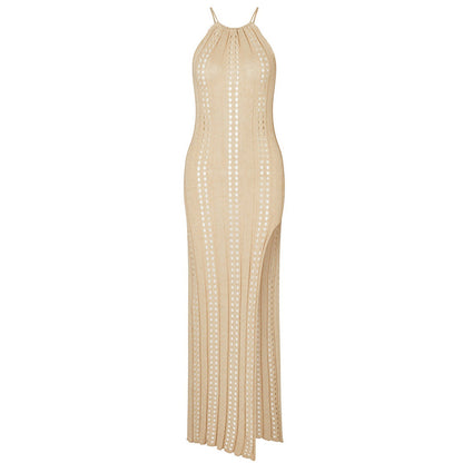 Suspender Beach Dress Women Solid Color Sleeveless Knitted Hollow Out Cutout Out Swimsuit Vacation Beach Dress Women Crochet hook