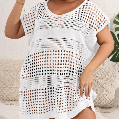 Beach Vacation Overclothes Women Clothes Hollow Out Cutout Woven Dress Loose Beach Cover Up