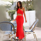 Summer Women Dress Solid Color Maxi Dress Red Sexy Dress XUYUN