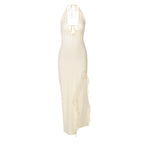 Robe d'hiver sexy à volants et col en V pour femme, à lacets et dos nu