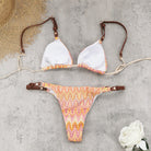 Adjustable Shoulder Strap Low Waist Briefs Bikini Sexy Stripes Printed Split Swimsuit Women Thunder