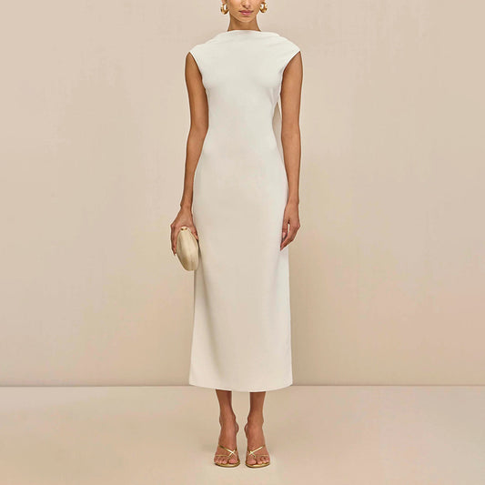 Vestido sexy ligeramente maduro sexy sin espalda vestido de cintura francesa de otoño para mujer