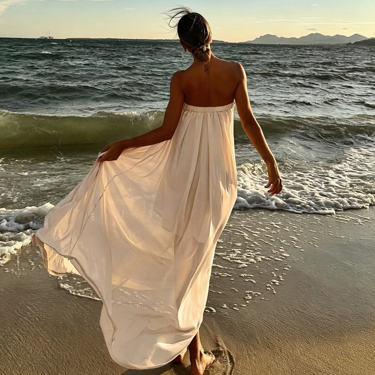 Summer Elegant Lazy Loose Drooping Tube Top Dress Seaside Vacation Large Swing Dress LingSharp