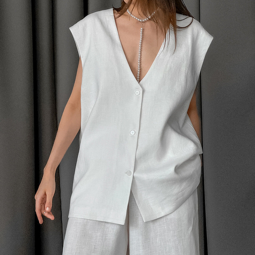 Conjunto de pijama de primavera sin mangas y holgado con chaleco y pantalones, ropa de casa informal y cómoda para mujer