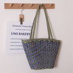 Special Interest Design Contrast Color One Shoulder Straw Bag Simple Twill Woven Tote Women Seaside Vacation Beach Bag