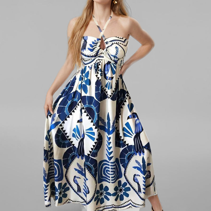 Women Clothing Spring Printing Halter Tube Top Sexy Dress Romance