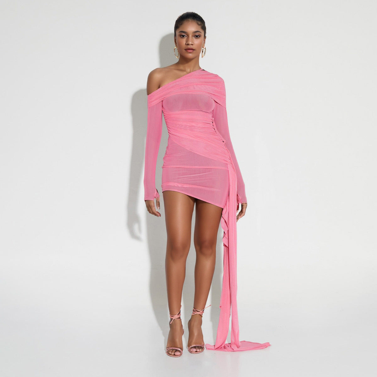 Robe plissée sexy à col dénudé pour femme, tenue de printemps et d'été, Dopamine Sexy