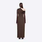 Spring Dark Brown One Shoulder Dress Pleated High Slit Maxi Dress the Dinner Party Host Sight