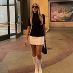Women Clothing Spring Personality Stitching Contrast Color Half Turtleneck Half Sleeve Skinny Sheath Dress Flash Vision
