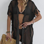 Women Cardigan Women Clothing Sexy Cutout Woven Shirt Tassel Stitching Beach Beach Cover Up Oyimi