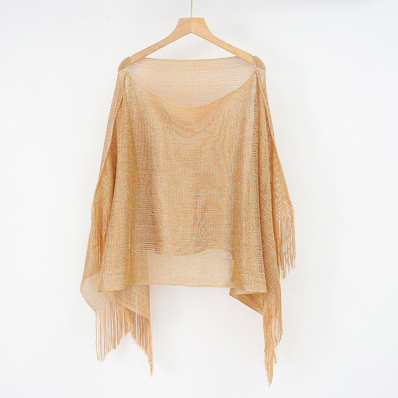 Summer Hollow Out Cutout Tassel Solid Color Blouse Shawl Tassel Scarf SallyCover