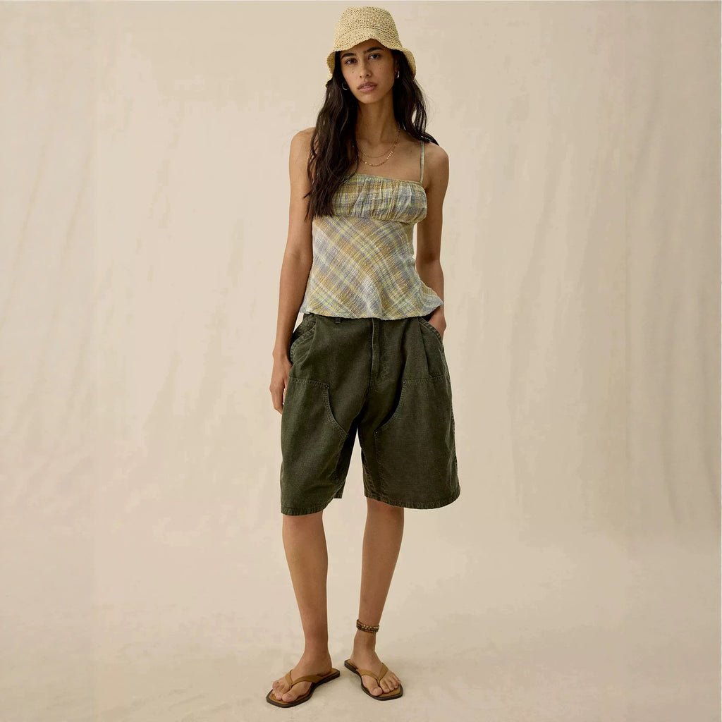 Summer Vintage Crumpled Button Pleated Casual Women Shorts Shocen