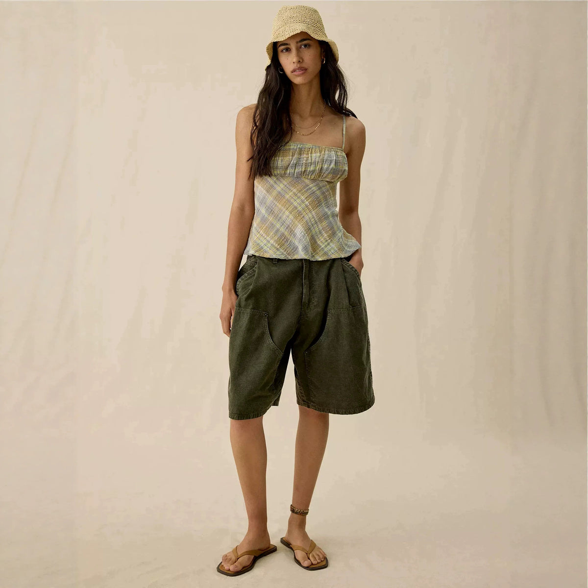 Summer Vintage Crumpled Button Pleated Casual Women Shorts Shocen