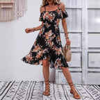 Women Clothing Summer Floral Print Slit Sling Dress NEWMELANCE