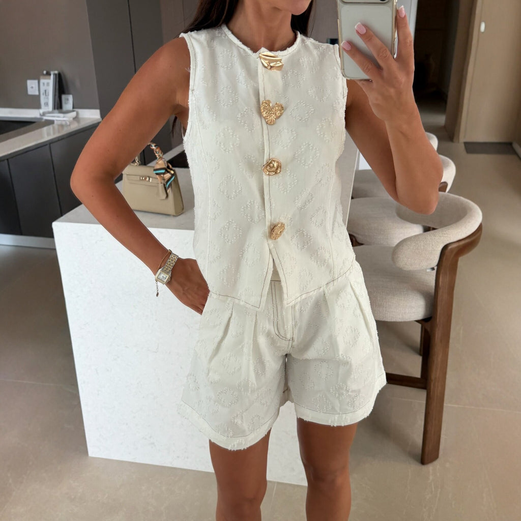 Summer Loose Sleeveless Denim Shorts Set Casual High Waist Two Piece Set YooYoung