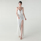 Boning Corset Waist Tight Heavy Industry Beads Heart Shaped Collar Sequined Evening Dress Luxury Cocktail Evening Dress