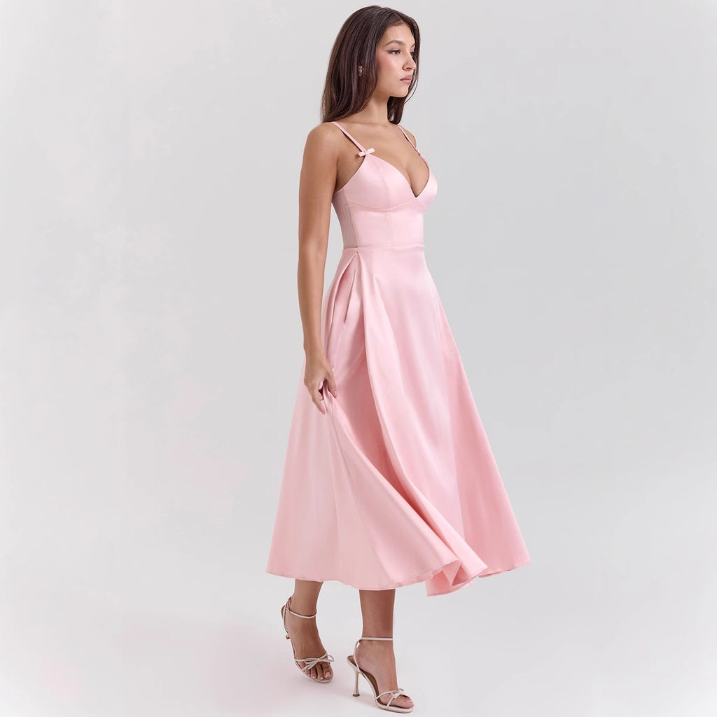 V neck Sexy Design Maxi Dress Court Dopamine Wear Strap Dress for Women XINXI