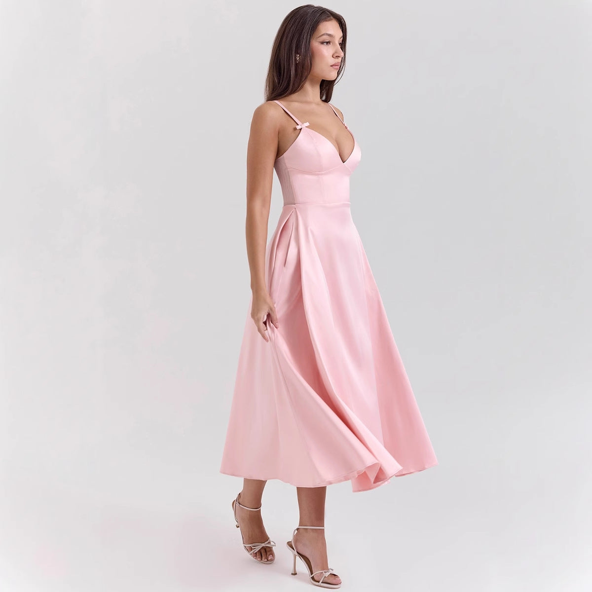 V neck Sexy Design Maxi Dress Court Dopamine Wear Strap Dress for Women XINXI