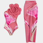 Traje de baño de una pieza para mujer, ajustado, adelgazante, con estampado floral grande y burbujas, traje de baño de gasa.