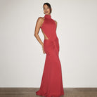 Halter Pleated Slim Fit Maxi Dress High Neck Sexy Backless Cocktail Dress FDxojjc