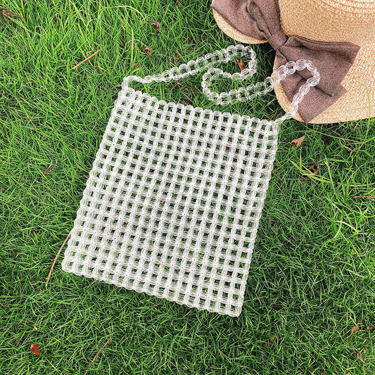 Transparent Square Beaded Bag Acrylic Hand Woven Bag Casual Hand Carrying Shoulder Bag Women