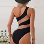 Maillot de bain sexy asymétrique pour femme, couleur unie, coutures