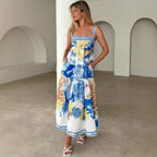 Summer Vacation Long Positioning Printing Slip Dress XUYUN