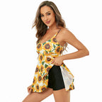 Traje de baño sexy de cintura alta con estampado dividido para mujer