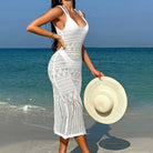 Beach Cover up Sexy Cutout Knitted Long Sling Backless Holiday Sun Proof Dress Mangar