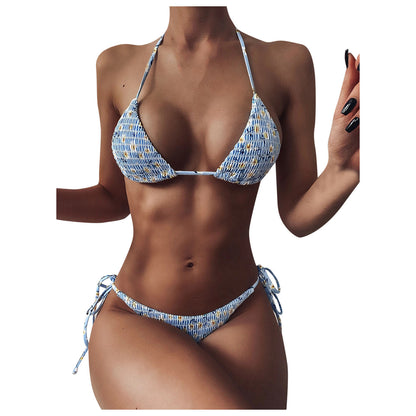 Ladies Sexy Split Smocking Printed Triangle Bikini