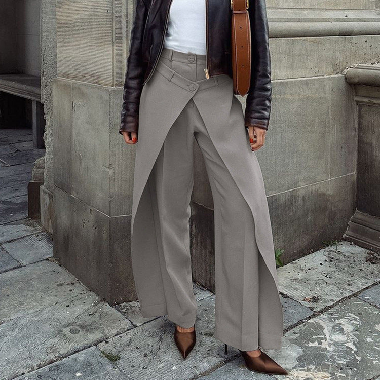 French Minority Design High Waist Trousers Women Clothing Spring Loose Irregular Asymmetric Casual Wide Leg Pants Kigali