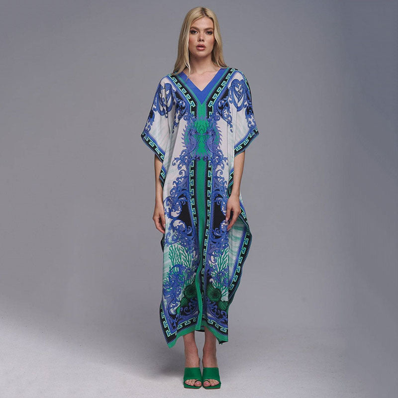 High End Polyester Printed Beach Cover Up Robe Dress Sun Protection Shirt Bikini Cover Up