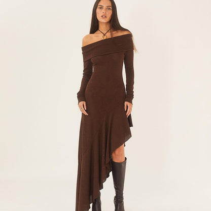 Women Wear Elegant off Shoulder Long Sleeve Close-Fitting Ruffled for Women