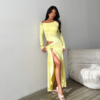 Sexy Cutout off Shoulder Long Sleeve Dress Autumn Slit Sheath Dress FREYA