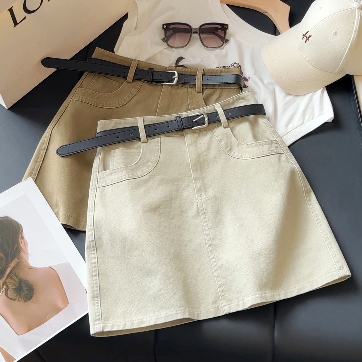 Korean Retro Easy Matching Washing Water Denim Skirt Women Summer High Waist Slimming Hip Wrapped Sexy A line Skirt Sunnygrace